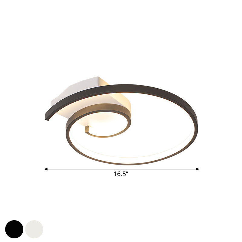 Curled LED Flush Light Fixture Minimalistic Metal Black/White Ceiling Lighting in Warm/White Light, 16.5"/20.5" Wide Clearhalo 'Ceiling Lights' 'Close To Ceiling Lights' 'Close to ceiling' 'Flush mount' Lighting' 1804408