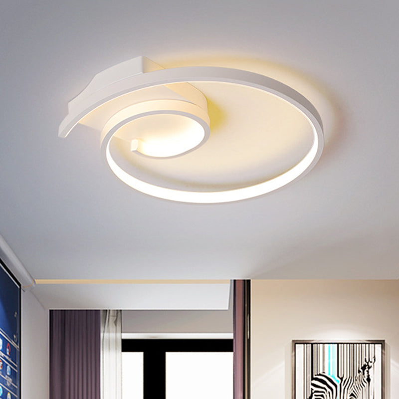 Curled LED Flush Light Fixture Minimalistic Metal Black/White Ceiling Lighting in Warm/White Light, 16.5"/20.5" Wide White Clearhalo 'Ceiling Lights' 'Close To Ceiling Lights' 'Close to ceiling' 'Flush mount' Lighting' 1804410