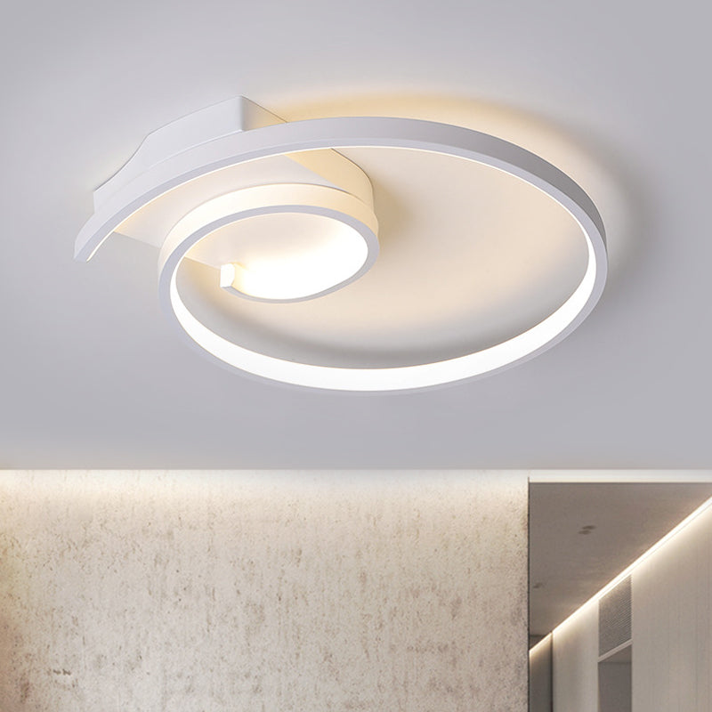 Curled LED Flush Light Fixture Minimalistic Metal Black/White Ceiling Lighting in Warm/White Light, 16.5"/20.5" Wide Clearhalo 'Ceiling Lights' 'Close To Ceiling Lights' 'Close to ceiling' 'Flush mount' Lighting' 1804411