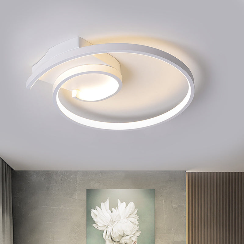 Curled LED Flush Light Fixture Minimalistic Metal Black/White Ceiling Lighting in Warm/White Light, 16.5"/20.5" Wide Clearhalo 'Ceiling Lights' 'Close To Ceiling Lights' 'Close to ceiling' 'Flush mount' Lighting' 1804412