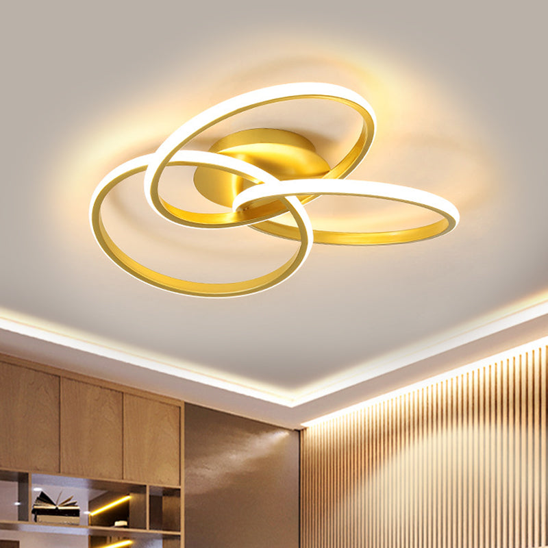 Metallic Interlocking Rings Flushmount Modern Black/Gold LED Flush Ceiling Light in Warm/White Light, 16.5"/20.5" W Gold Clearhalo 'Ceiling Lights' 'Close To Ceiling Lights' 'Close to ceiling' 'Flush mount' Lighting' 1804418