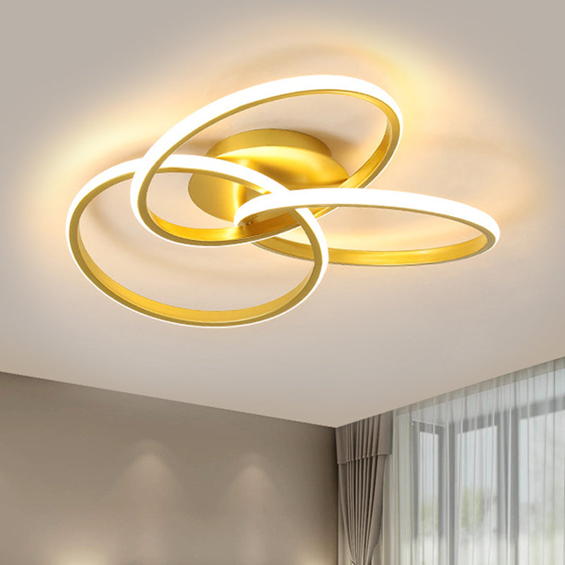 Metallic Interlocking Rings Flushmount Modern Black/Gold LED Flush Ceiling Light in Warm/White Light, 16.5"/20.5" W Clearhalo 'Ceiling Lights' 'Close To Ceiling Lights' 'Close to ceiling' 'Flush mount' Lighting' 1804419