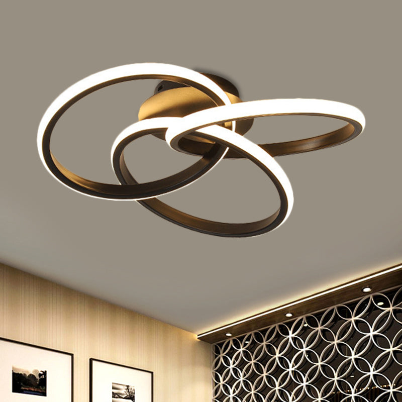 Metallic Interlocking Rings Flushmount Modern Black/Gold LED Flush Ceiling Light in Warm/White Light, 16.5"/20.5" W Black Clearhalo 'Ceiling Lights' 'Close To Ceiling Lights' 'Close to ceiling' 'Flush mount' Lighting' 1804423