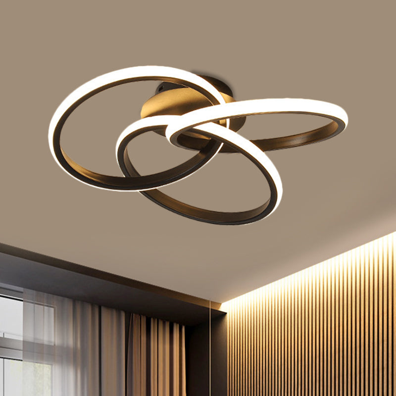 Metallic Interlocking Rings Flushmount Modern Black/Gold LED Flush Ceiling Light in Warm/White Light, 16.5"/20.5" W Clearhalo 'Ceiling Lights' 'Close To Ceiling Lights' 'Close to ceiling' 'Flush mount' Lighting' 1804424