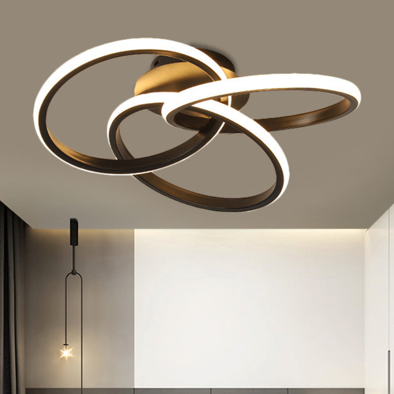 Metallic Interlocking Rings Flushmount Modern Black/Gold LED Flush Ceiling Light in Warm/White Light, 16.5"/20.5" W Clearhalo 'Ceiling Lights' 'Close To Ceiling Lights' 'Close to ceiling' 'Flush mount' Lighting' 1804425