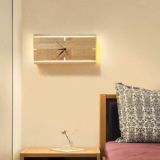 Rectangle/Round Parlor Flush Wall Sconce Acrylic LED Contemporary Wall Mounted Light with Clock Design in Beige Clearhalo 'Cast Iron' 'Glass' 'Industrial' 'Modern wall lights' 'Modern' 'Tiffany' 'Traditional wall lights' 'Wall Lamps & Sconces' 'Wall Lights' Lighting' 1804432