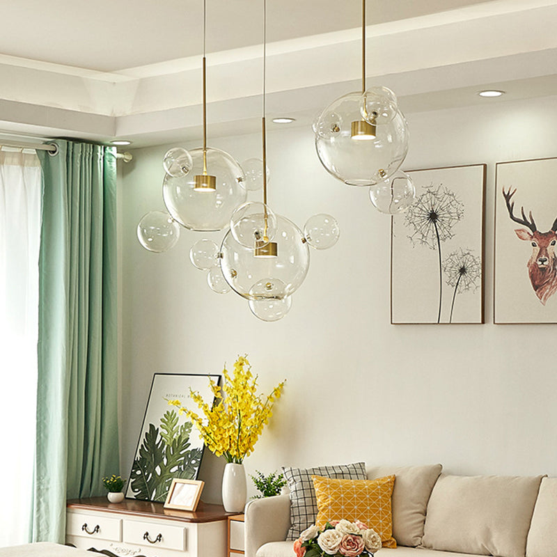 Modernist 3 Lights Down Lighting White Molecule-Shape Multi Pendant with Clear Glass Shade Clearhalo 'Ceiling Lights' 'Close To Ceiling Lights' 'Glass shade' 'Glass' 'Modern Pendants' 'Modern' 'Pendant Lights' 'Pendants' Lighting' 1804446