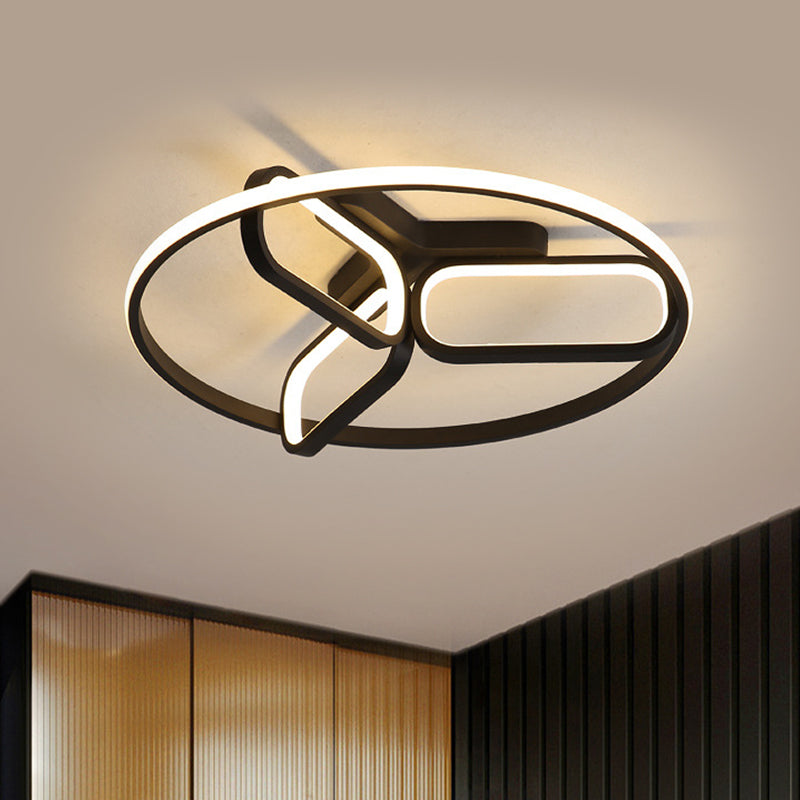 Modernist LED Ceiling Lamp Black/White/Gold Oval and Circle Flush Mount Lighting with Metallic Shade in Warm/White Light Black Clearhalo 'Ceiling Lights' 'Close To Ceiling Lights' 'Close to ceiling' 'Flush mount' Lighting' 1804483