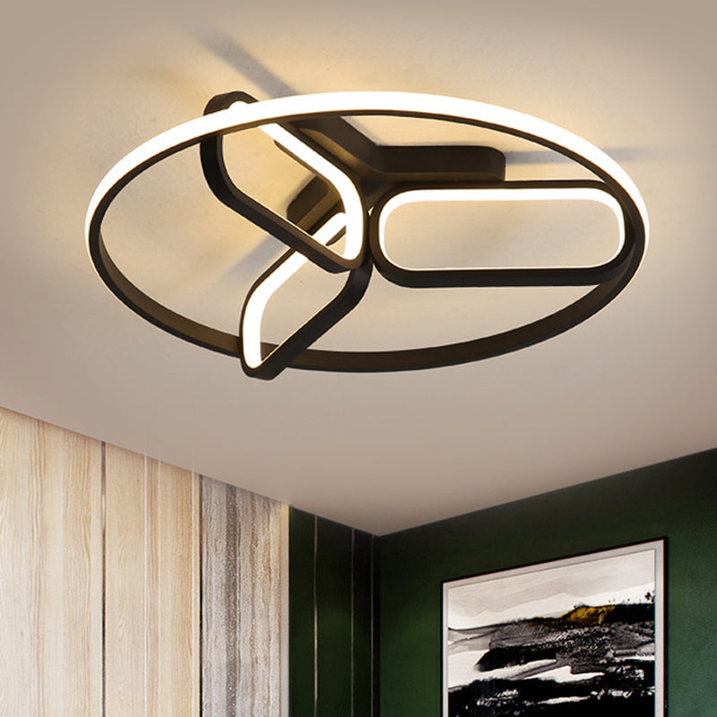 Modernist LED Ceiling Lamp Black/White/Gold Oval and Circle Flush Mount Lighting with Metallic Shade in Warm/White Light Clearhalo 'Ceiling Lights' 'Close To Ceiling Lights' 'Close to ceiling' 'Flush mount' Lighting' 1804484