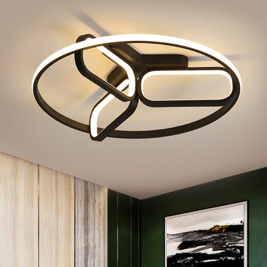 Modernist LED Ceiling Lamp Black/White/Gold Oval and Circle Flush Mount Lighting with Metallic Shade in Warm/White Light Clearhalo 'Ceiling Lights' 'Close To Ceiling Lights' 'Close to ceiling' 'Flush mount' Lighting' 1804484