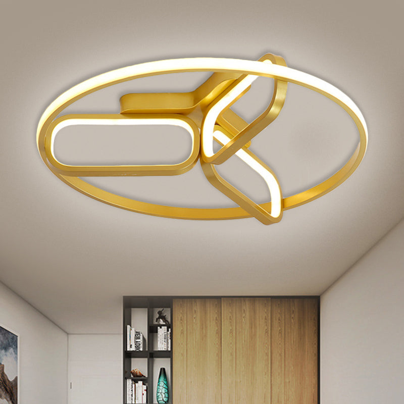 Modernist LED Ceiling Lamp Black/White/Gold Oval and Circle Flush Mount Lighting with Metallic Shade in Warm/White Light Gold Clearhalo 'Ceiling Lights' 'Close To Ceiling Lights' 'Close to ceiling' 'Flush mount' Lighting' 1804487