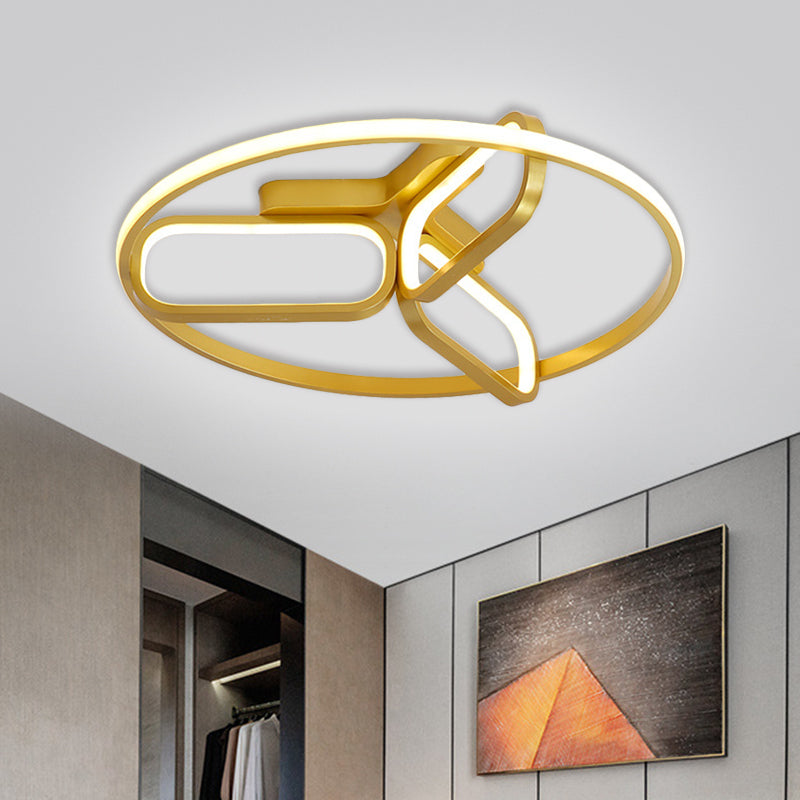 Modernist LED Ceiling Lamp Black/White/Gold Oval and Circle Flush Mount Lighting with Metallic Shade in Warm/White Light Clearhalo 'Ceiling Lights' 'Close To Ceiling Lights' 'Close to ceiling' 'Flush mount' Lighting' 1804488