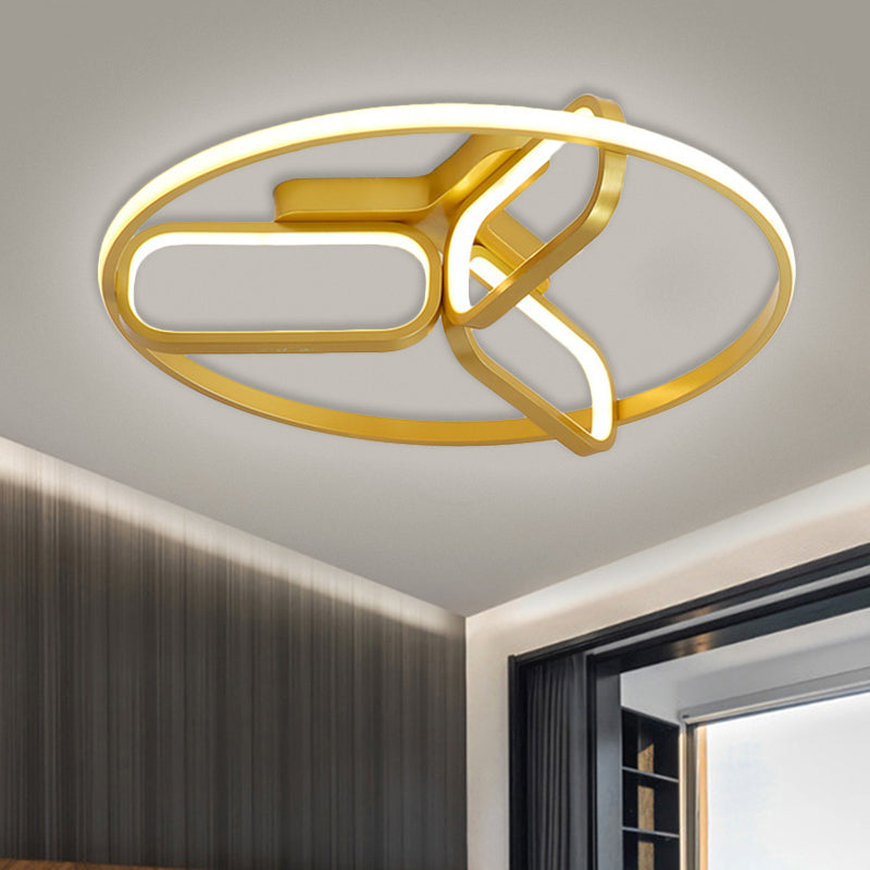 Modernist LED Ceiling Lamp Black/White/Gold Oval and Circle Flush Mount Lighting with Metallic Shade in Warm/White Light Clearhalo 'Ceiling Lights' 'Close To Ceiling Lights' 'Close to ceiling' 'Flush mount' Lighting' 1804489