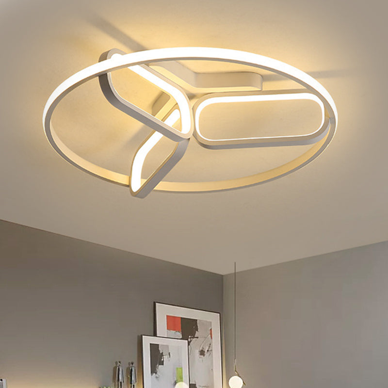 Modernist LED Ceiling Lamp Black/White/Gold Oval and Circle Flush Mount Lighting with Metallic Shade in Warm/White Light White Clearhalo 'Ceiling Lights' 'Close To Ceiling Lights' 'Close to ceiling' 'Flush mount' Lighting' 1804491