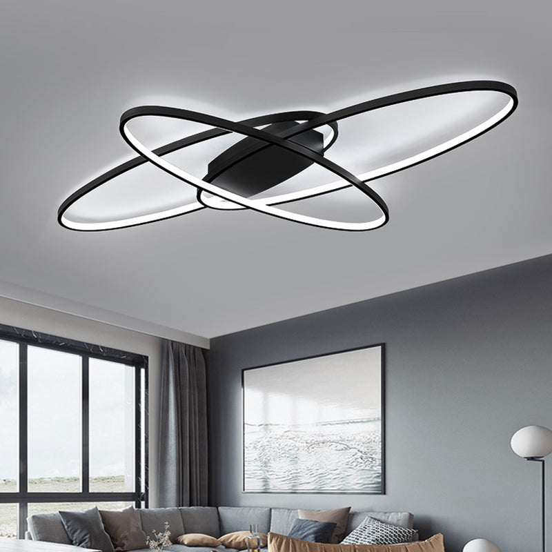 Elliptical Flush Mount Lighting Minimalist Metal Black/White LED Ceiling Lamp in Warm/White Light Black Clearhalo 'Ceiling Lights' 'Close To Ceiling Lights' 'Close to ceiling' 'Flush mount' Lighting' 1804499