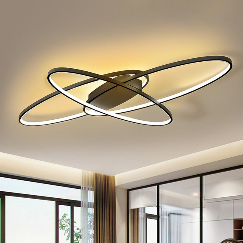 Elliptical Flush Mount Lighting Minimalist Metal Black/White LED Ceiling Lamp in Warm/White Light Clearhalo 'Ceiling Lights' 'Close To Ceiling Lights' 'Close to ceiling' 'Flush mount' Lighting' 1804500