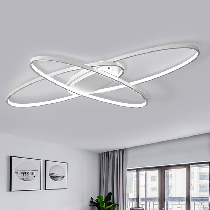 Elliptical Flush Mount Lighting Minimalist Metal Black/White LED Ceiling Lamp in Warm/White Light White Clearhalo 'Ceiling Lights' 'Close To Ceiling Lights' 'Close to ceiling' 'Flush mount' Lighting' 1804503