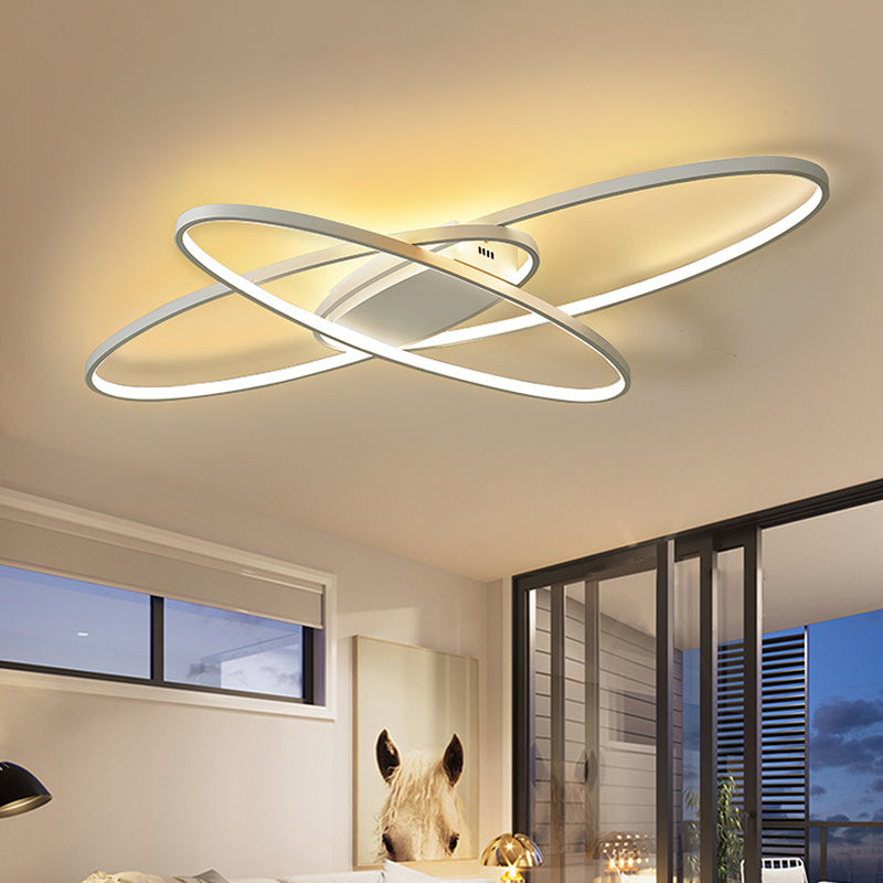 Elliptical Flush Mount Lighting Minimalist Metal Black/White LED Ceiling Lamp in Warm/White Light Clearhalo 'Ceiling Lights' 'Close To Ceiling Lights' 'Close to ceiling' 'Flush mount' Lighting' 1804504