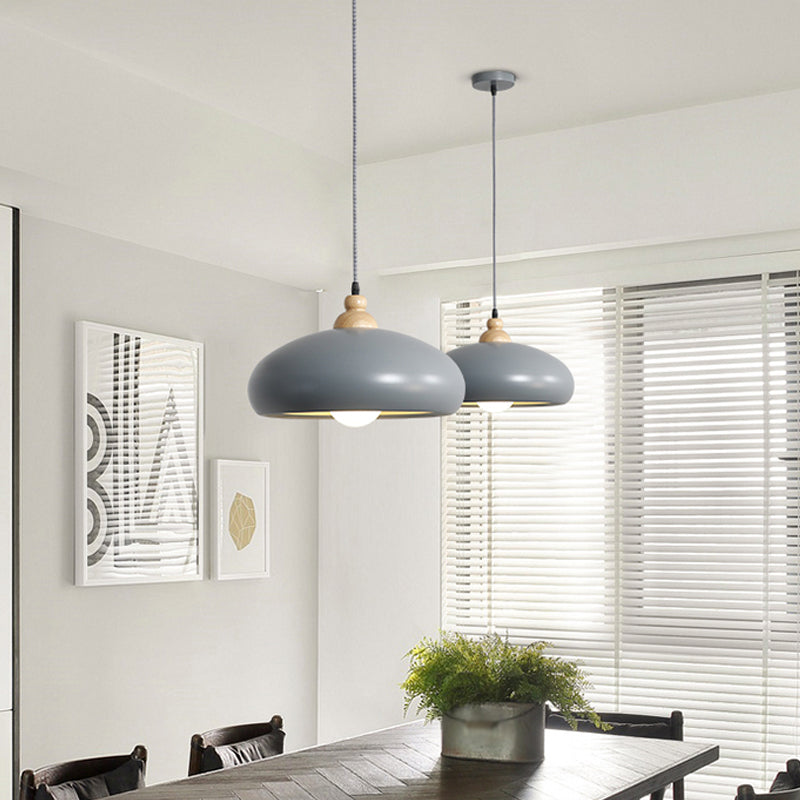 1 Head Dining Room Pendulum Light Macaron Grey/Pink/Green Suspension Lighting with Bowl Metal Shade Clearhalo 'Ceiling Lights' 'Modern Pendants' 'Modern' 'Pendant Lights' 'Pendants' Lighting' 1804513