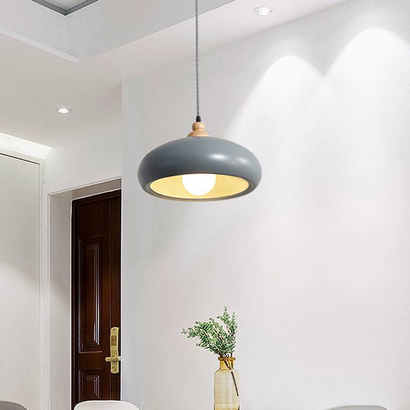 1 Head Dining Room Pendulum Light Macaron Grey/Pink/Green Suspension Lighting with Bowl Metal Shade Grey Clearhalo 'Ceiling Lights' 'Modern Pendants' 'Modern' 'Pendant Lights' 'Pendants' Lighting' 1804514