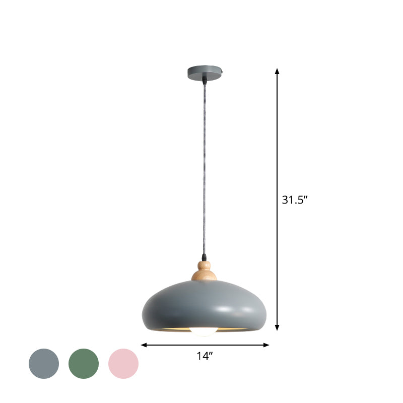 1 Head Dining Room Pendulum Light Macaron Grey/Pink/Green Suspension Lighting with Bowl Metal Shade Clearhalo 'Ceiling Lights' 'Modern Pendants' 'Modern' 'Pendant Lights' 'Pendants' Lighting' 1804516