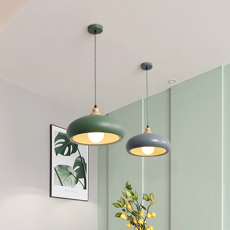 1 Head Dining Room Pendulum Light Macaron Grey/Pink/Green Suspension Lighting with Bowl Metal Shade Clearhalo 'Ceiling Lights' 'Modern Pendants' 'Modern' 'Pendant Lights' 'Pendants' Lighting' 1804517