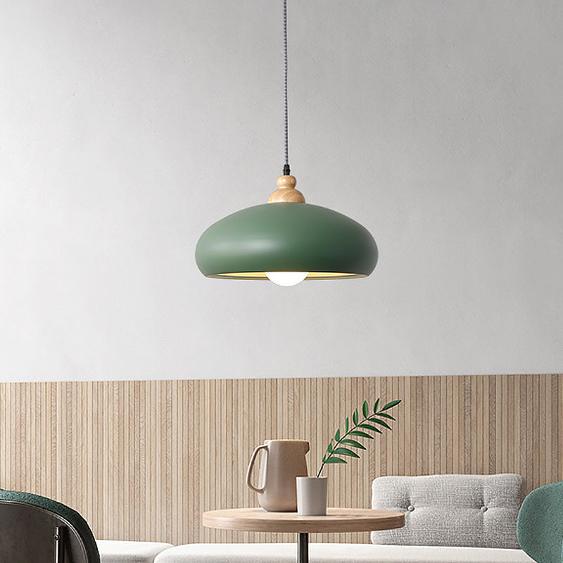 1 Head Dining Room Pendulum Light Macaron Grey/Pink/Green Suspension Lighting with Bowl Metal Shade Green Clearhalo 'Ceiling Lights' 'Modern Pendants' 'Modern' 'Pendant Lights' 'Pendants' Lighting' 1804518