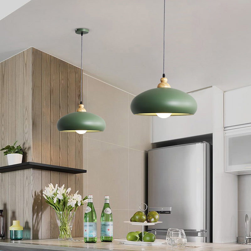 1 Head Dining Room Pendulum Light Macaron Grey/Pink/Green Suspension Lighting with Bowl Metal Shade Clearhalo 'Ceiling Lights' 'Modern Pendants' 'Modern' 'Pendant Lights' 'Pendants' Lighting' 1804519