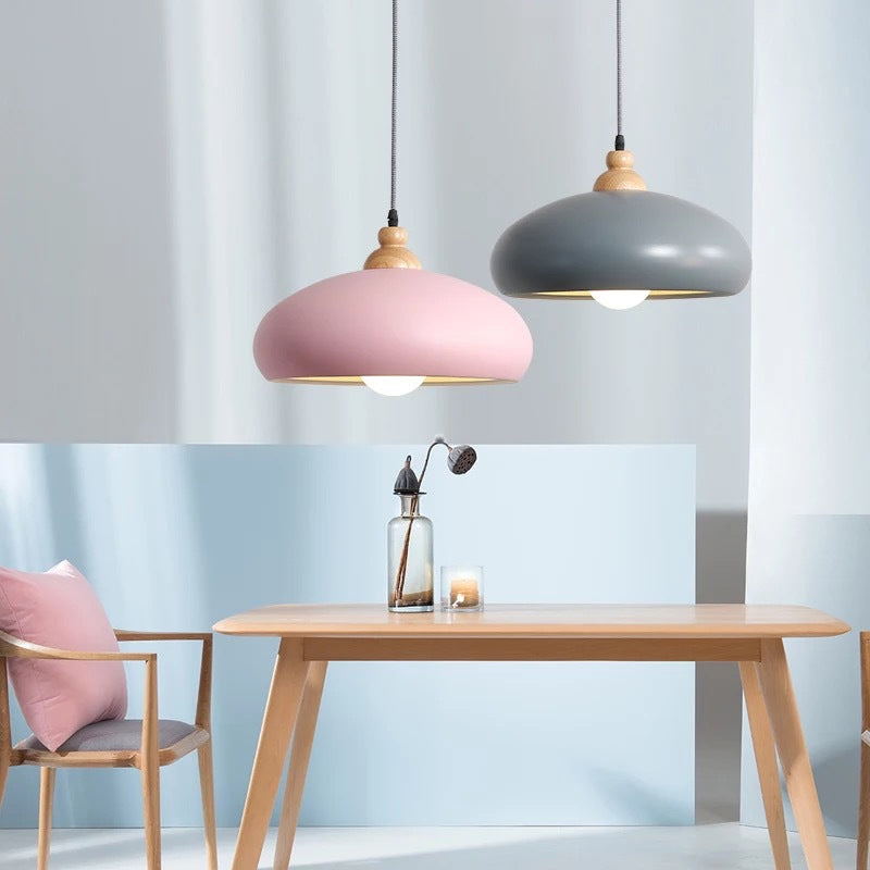 1 Head Dining Room Pendulum Light Macaron Grey/Pink/Green Suspension Lighting with Bowl Metal Shade Clearhalo 'Ceiling Lights' 'Modern Pendants' 'Modern' 'Pendant Lights' 'Pendants' Lighting' 1804521