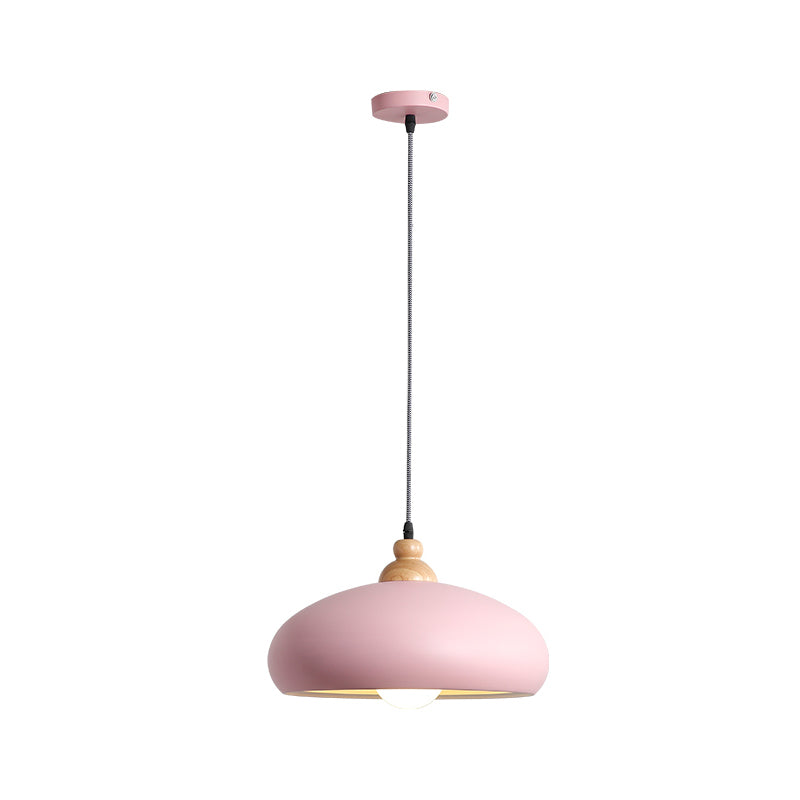 1 Head Dining Room Pendulum Light Macaron Grey/Pink/Green Suspension Lighting with Bowl Metal Shade Clearhalo 'Ceiling Lights' 'Modern Pendants' 'Modern' 'Pendant Lights' 'Pendants' Lighting' 1804523