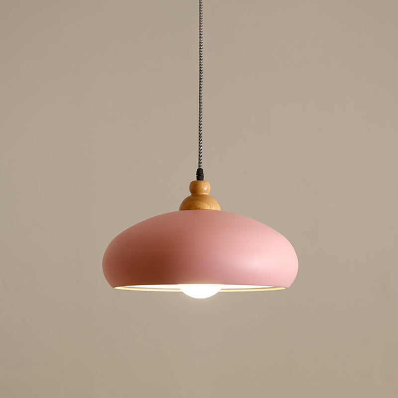 1 Head Dining Room Pendulum Light Macaron Grey/Pink/Green Suspension Lighting with Bowl Metal Shade Clearhalo 'Ceiling Lights' 'Modern Pendants' 'Modern' 'Pendant Lights' 'Pendants' Lighting' 1804524