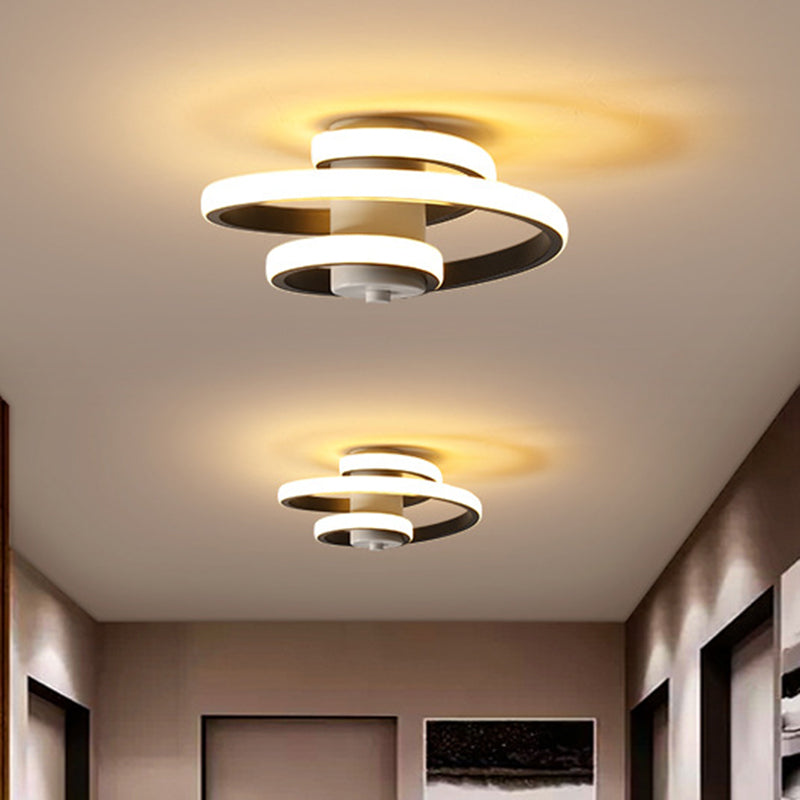 Spiral Metallic Ceiling Flush Simple Style Black/White LED Flush Mount Lamp in Warm/White Light for Corridor Clearhalo 'Ceiling Lights' 'Close To Ceiling Lights' 'Close to ceiling' 'Flush mount' Lighting' 1804539