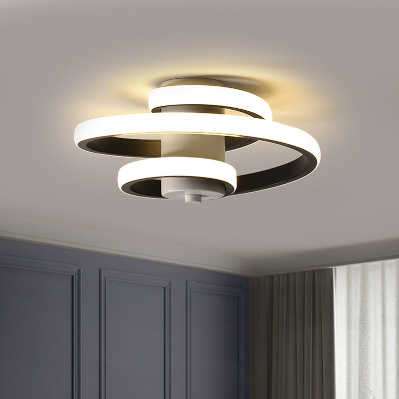 Spiral Metallic Ceiling Flush Simple Style Black/White LED Flush Mount Lamp in Warm/White Light for Corridor Black Clearhalo 'Ceiling Lights' 'Close To Ceiling Lights' 'Close to ceiling' 'Flush mount' Lighting' 1804540