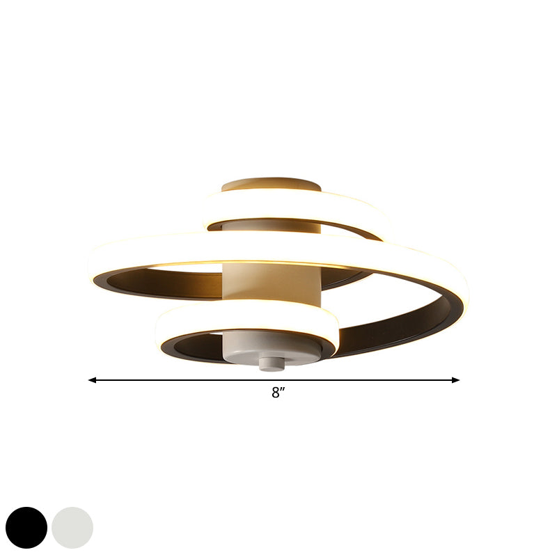 Spiral Metallic Ceiling Flush Simple Style Black/White LED Flush Mount Lamp in Warm/White Light for Corridor Clearhalo 'Ceiling Lights' 'Close To Ceiling Lights' 'Close to ceiling' 'Flush mount' Lighting' 1804542