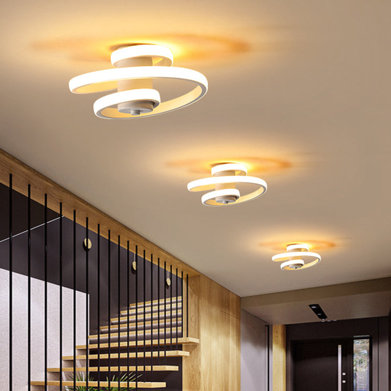 Spiral Metallic Ceiling Flush Simple Style Black/White LED Flush Mount Lamp in Warm/White Light for Corridor Clearhalo 'Ceiling Lights' 'Close To Ceiling Lights' 'Close to ceiling' 'Flush mount' Lighting' 1804543