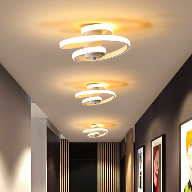 Spiral Metallic Ceiling Flush Simple Style Black/White LED Flush Mount Lamp in Warm/White Light for Corridor Clearhalo 'Ceiling Lights' 'Close To Ceiling Lights' 'Close to ceiling' 'Flush mount' Lighting' 1804544