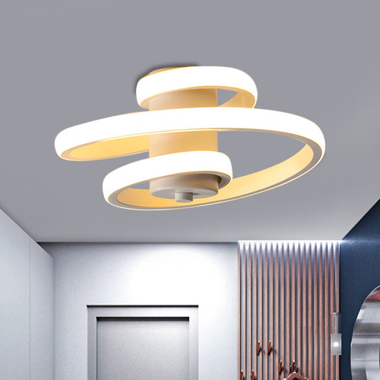 Spiral Metallic Ceiling Flush Simple Style Black/White LED Flush Mount Lamp in Warm/White Light for Corridor White Clearhalo 'Ceiling Lights' 'Close To Ceiling Lights' 'Close to ceiling' 'Flush mount' Lighting' 1804545