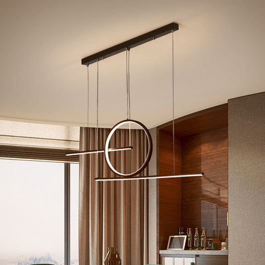 LED Restaurant Island Lamp Modernism Black/Gold Drop Pendant with Circle and Linear Metal Shade in Warm/White Light Black Clearhalo 'Ceiling Lights' 'Island Lights' Lighting' 1804565