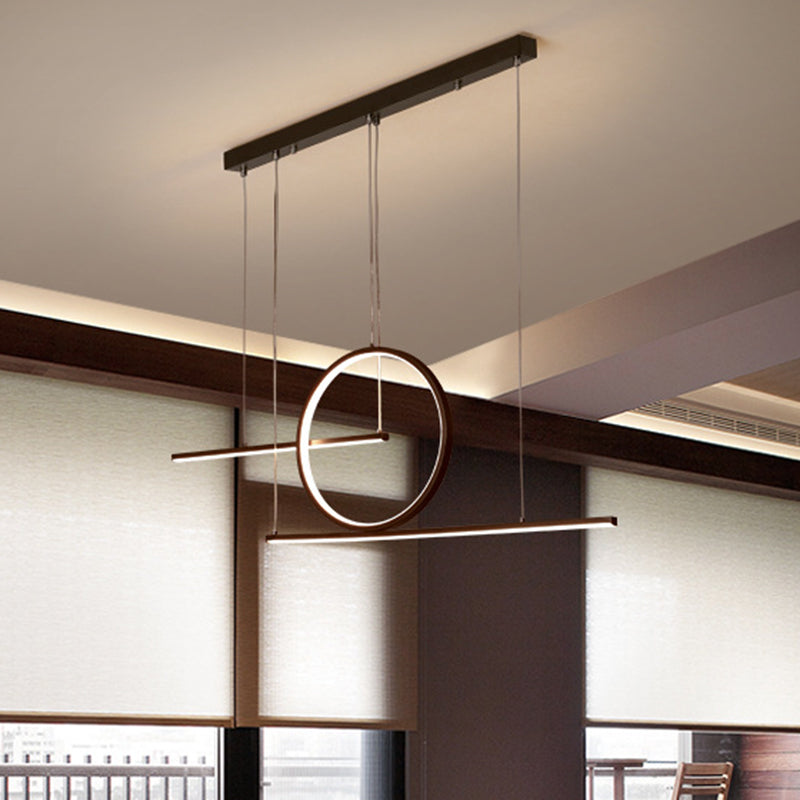 LED Restaurant Island Lamp Modernism Black/Gold Drop Pendant with Circle and Linear Metal Shade in Warm/White Light Clearhalo 'Ceiling Lights' 'Island Lights' Lighting' 1804566