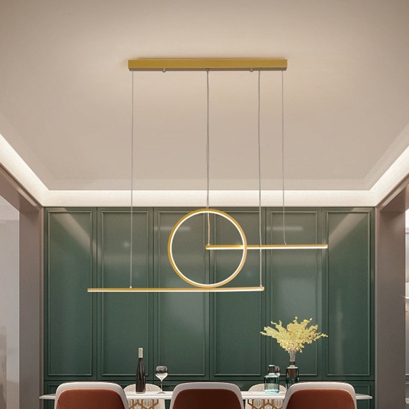 LED Restaurant Island Lamp Modernism Black/Gold Drop Pendant with Circle and Linear Metal Shade in Warm/White Light Gold Clearhalo 'Ceiling Lights' 'Island Lights' Lighting' 1804570