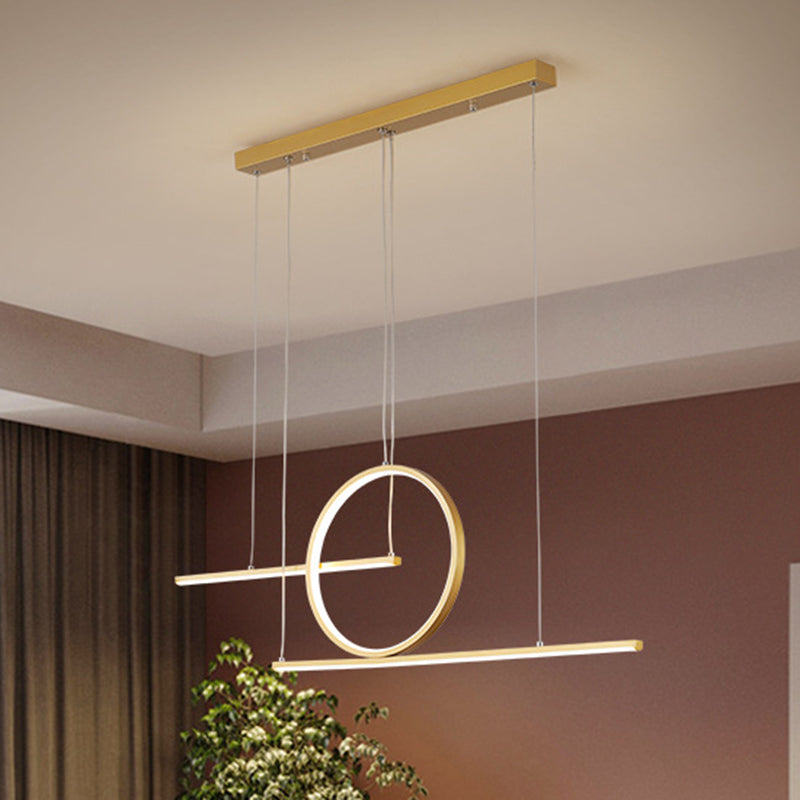 LED Restaurant Island Lamp Modernism Black/Gold Drop Pendant with Circle and Linear Metal Shade in Warm/White Light Clearhalo 'Ceiling Lights' 'Island Lights' Lighting' 1804571
