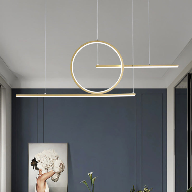 LED Restaurant Island Lamp Modernism Black/Gold Drop Pendant with Circle and Linear Metal Shade in Warm/White Light Clearhalo 'Ceiling Lights' 'Island Lights' Lighting' 1804572
