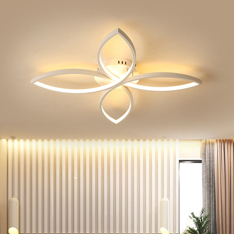 Modern Petal Semi Flush Light Metal 23"/29"/35.5" Wide LED Bedroom Close to Ceiling Lamp in Warm/White Light White Clearhalo 'Ceiling Lights' 'Close To Ceiling Lights' 'Close to ceiling' 'Semi-flushmount' Lighting' 1804601