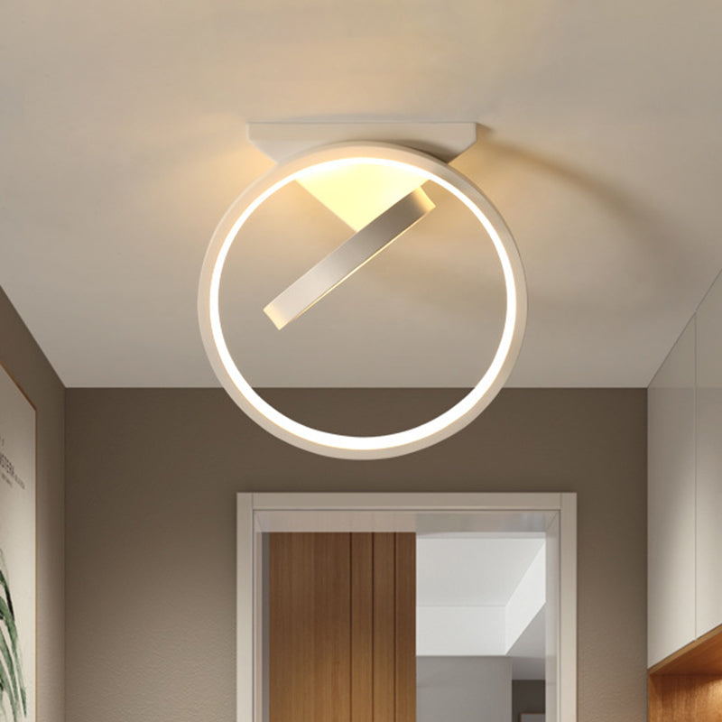 Dual Rings Balcony Ceiling Mount Lamp Metal Minimalism LED Flush Light in Warm/White Light, Black/White White Clearhalo 'Ceiling Lights' 'Close To Ceiling Lights' 'Close to ceiling' 'Flush mount' Lighting' 1804611