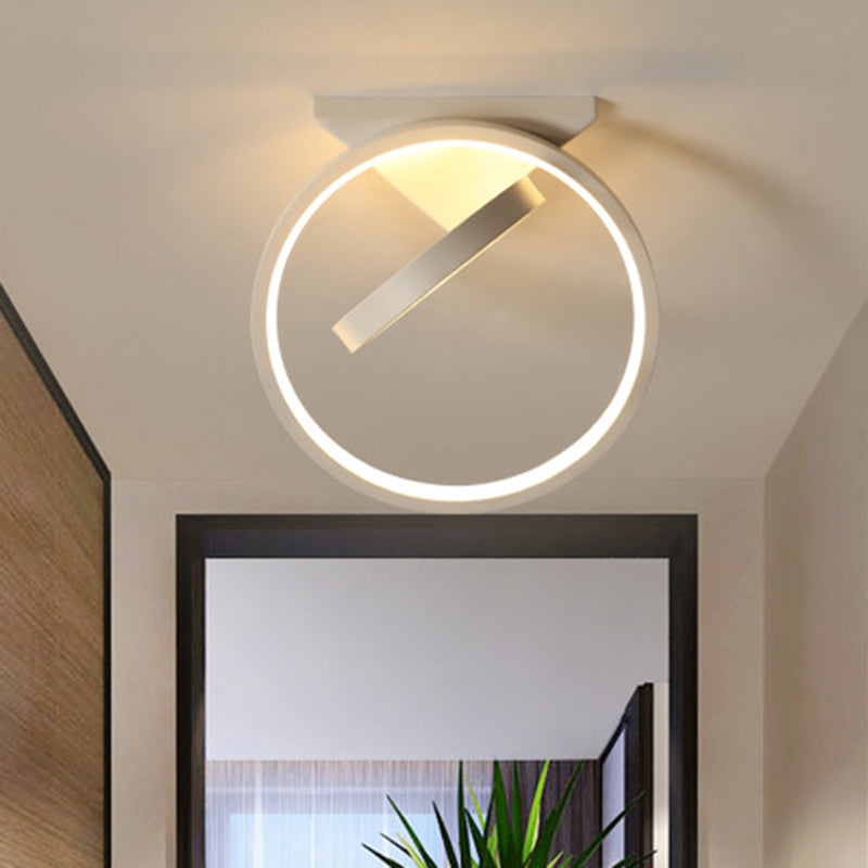 Dual Rings Balcony Ceiling Mount Lamp Metal Minimalism LED Flush Light in Warm/White Light, Black/White Clearhalo 'Ceiling Lights' 'Close To Ceiling Lights' 'Close to ceiling' 'Flush mount' Lighting' 1804612