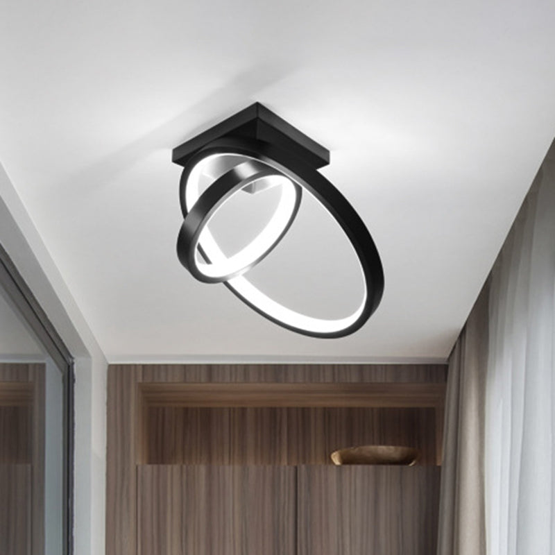 Dual Rings Balcony Ceiling Mount Lamp Metal Minimalism LED Flush Light in Warm/White Light, Black/White Black Clearhalo 'Ceiling Lights' 'Close To Ceiling Lights' 'Close to ceiling' 'Flush mount' Lighting' 1804615