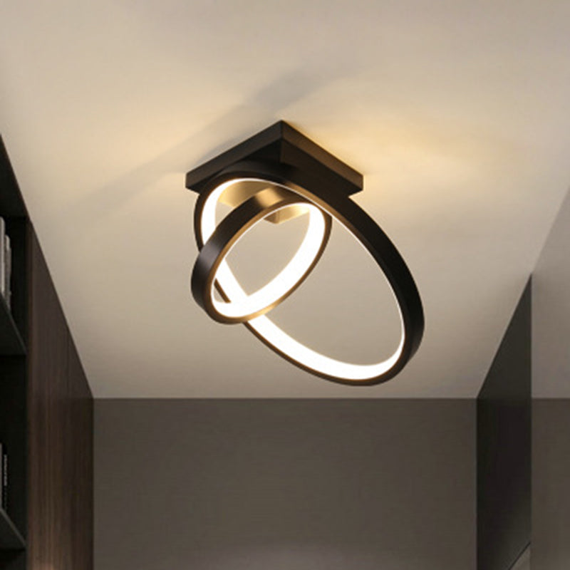 Dual Rings Balcony Ceiling Mount Lamp Metal Minimalism LED Flush Light in Warm/White Light, Black/White Clearhalo 'Ceiling Lights' 'Close To Ceiling Lights' 'Close to ceiling' 'Flush mount' Lighting' 1804616