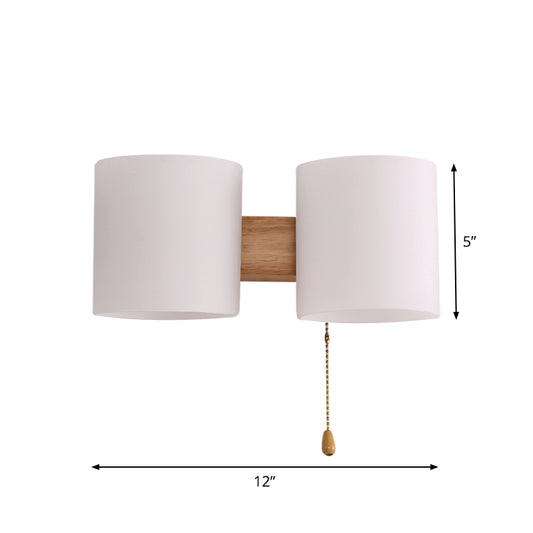 Opaline Glass Cylinder Wall Mount Lamp Modern 2 Lights Beige Wall Lighting Ideas with Pull Chain Clearhalo 'Modern wall lights' 'Modern' 'Wall Lamps & Sconces' 'Wall Lights' Lighting' 1804654