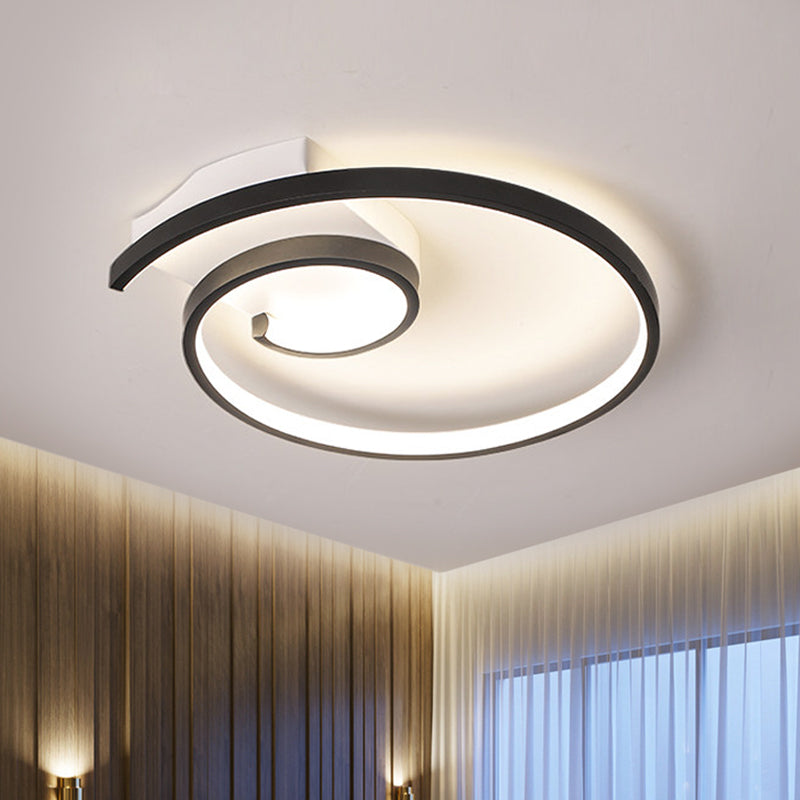 Black/White Swirl Flushmount Lighting Minimalist LED Metal Ceiling Mounted Fixture in Warm/White Light Black Clearhalo 'Ceiling Lights' 'Close To Ceiling Lights' 'Close to ceiling' 'Flush mount' Lighting' 1804669