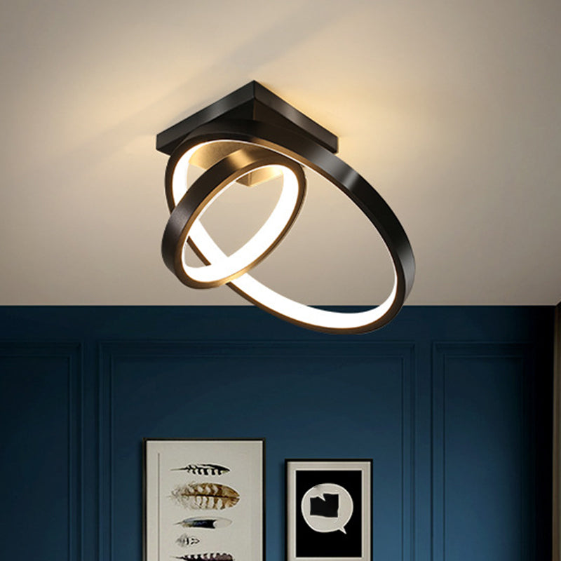 Circles Flush Lamp Fixture Simplicity Metallic Black/White LED Ceiling Flush Mount in Warm/White Light Black Clearhalo 'Ceiling Lights' 'Close To Ceiling Lights' 'Close to ceiling' 'Flush mount' Lighting' 1804701